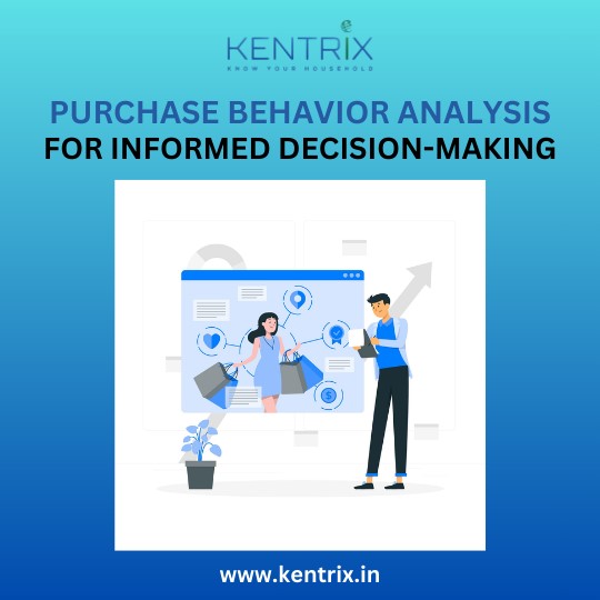 Illustration of purchase behavior analysis highlighting data-driven decision-making for business growth, featuring Kentrix branding.